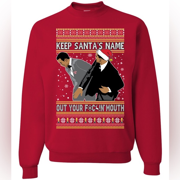 Keep Santa’s Name Out of Your F*ckin Mouth Sweatshirt Ugly Christmas Sweater - Picture 5 of 5